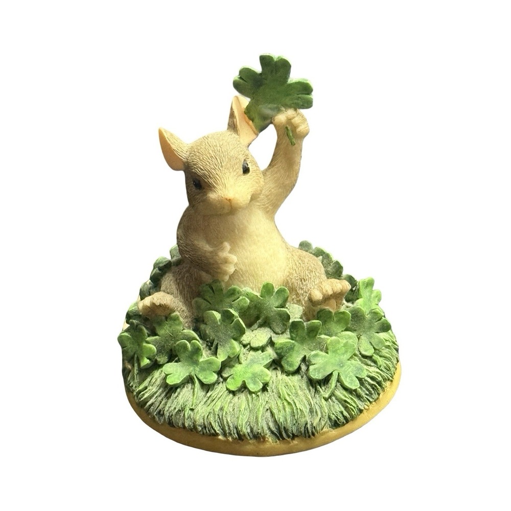 Fitz & Floyd Charming Tails Mouse Figurine‎ "Good Luck" Shamrock 4 Leaf Clover